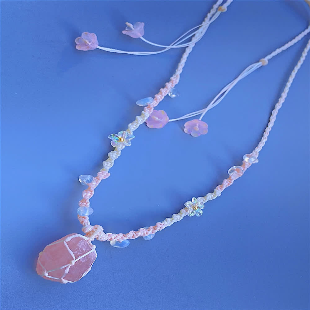 Olivenorma Rose Quartz Opalite Crystal Braided Necklace - image 5
