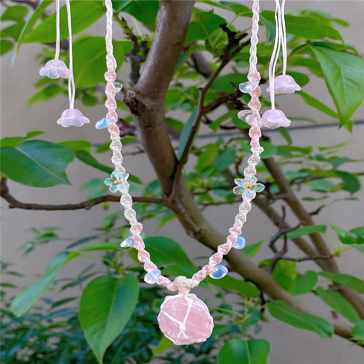Olivenorma Rose Quartz Opalite Crystal Braided Necklace - Rose Quartz & Opalite - image 0