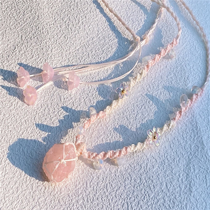 Olivenorma Rose Quartz Opalite Crystal Braided Necklace - image 4