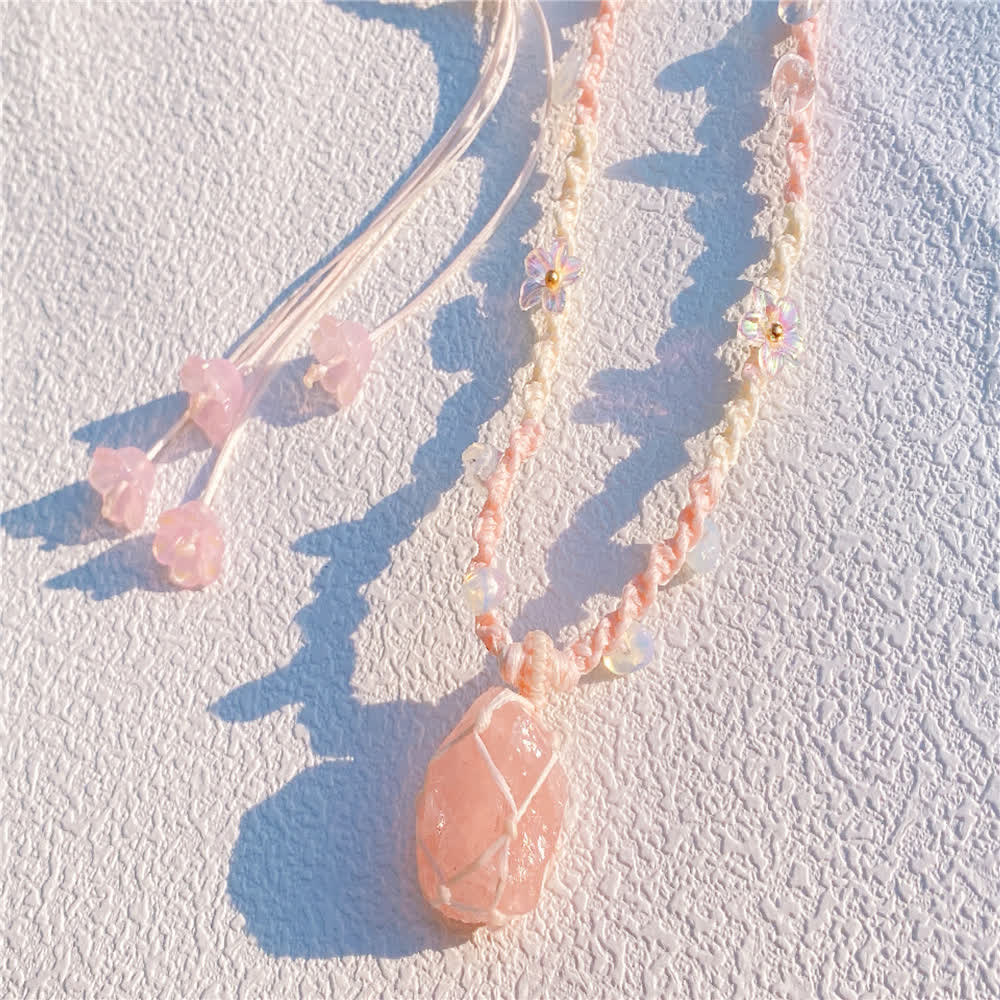 Olivenorma Rose Quartz Opalite Crystal Braided Necklace - image 3