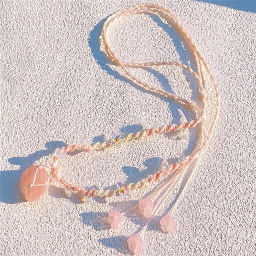 Olivenorma Rose Quartz Opalite Crystal Braided Necklace - image 2