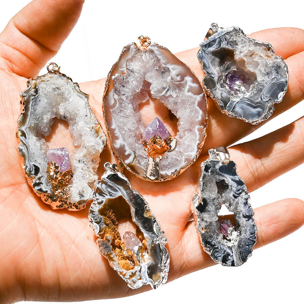 Olivenorma Amethyst White Agate Crystal Cave Pendant Necklace - image 5