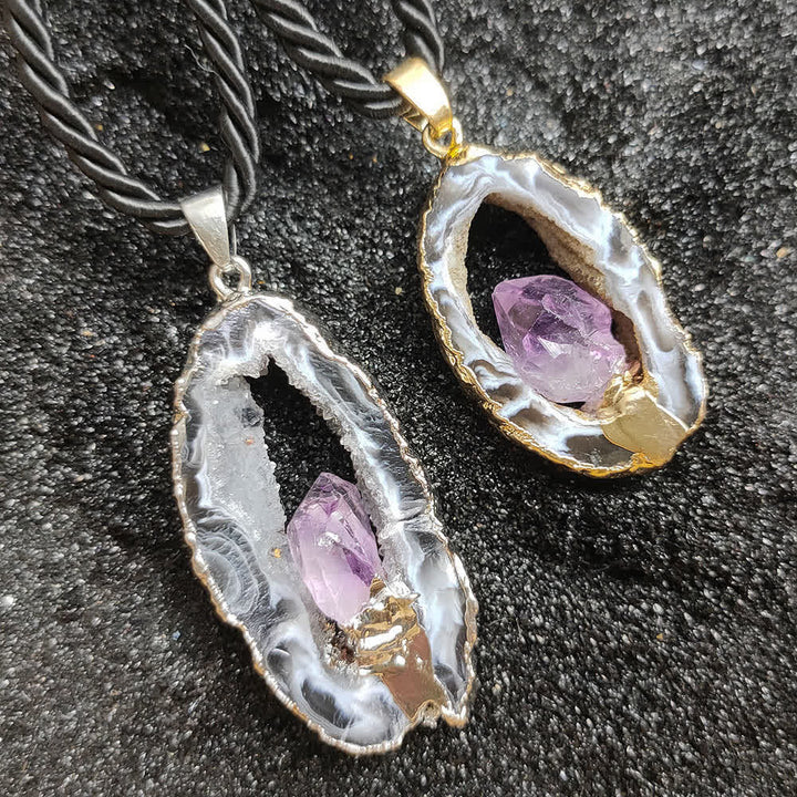 Olivenorma Amethyst White Agate Crystal Cave Pendant Necklace - image 3