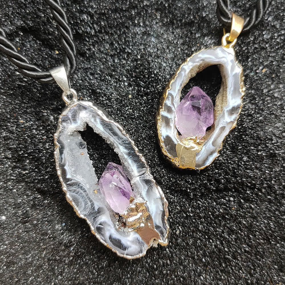 Olivenorma Amethyst White Agate Crystal Cave Pendant Necklace - image 2