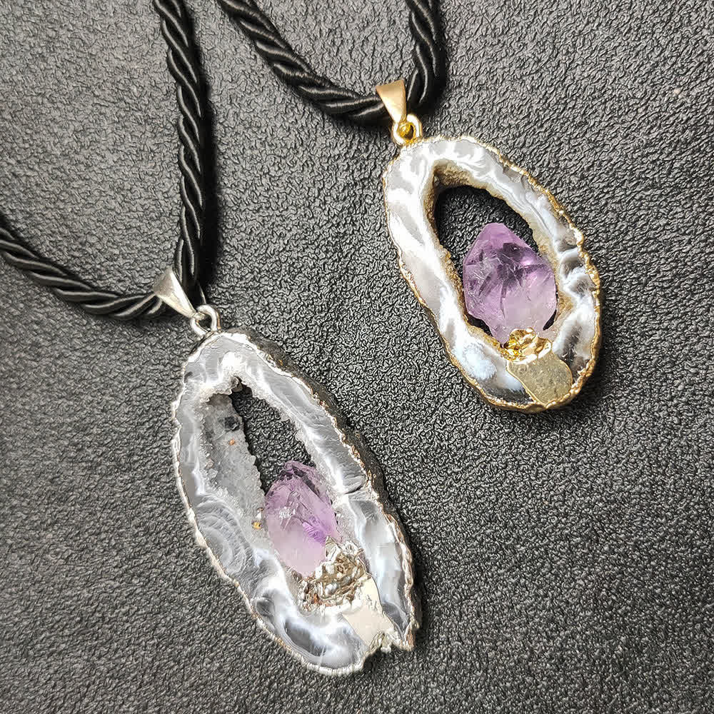 Olivenorma Amethyst White Agate Crystal Cave Pendant Necklace - image 4