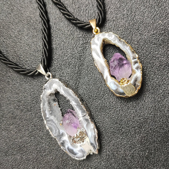 Olivenorma Amethyst White Agate Crystal Cave Pendant Necklace - image 4