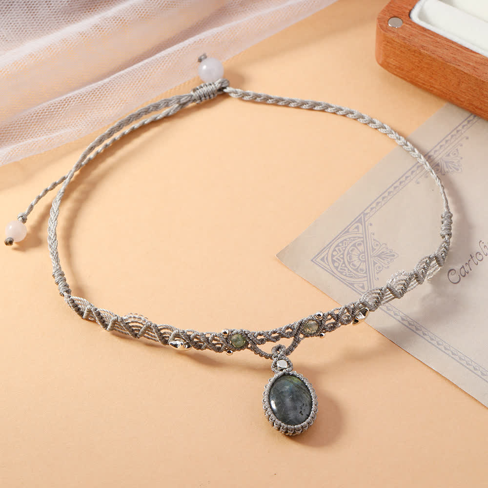 Olivenorma Natural Labradorite Crystal Braided Bracelet Necklace - Necklace - image 3