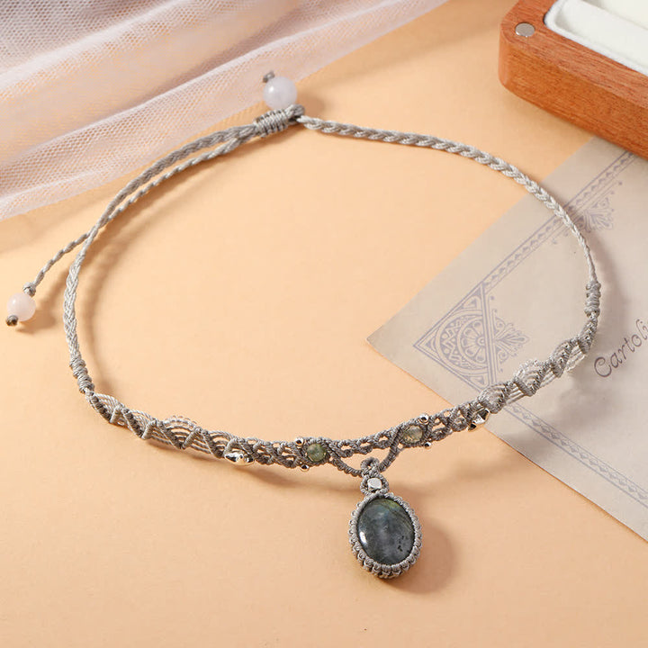 Olivenorma Natural Labradorite Crystal Braided Bracelet Necklace - Necklace - image 3