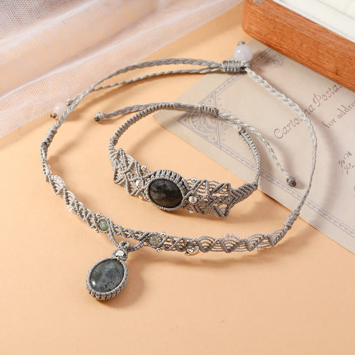 Olivenorma Natural Labradorite Crystal Braided Bracelet Necklace - image 0