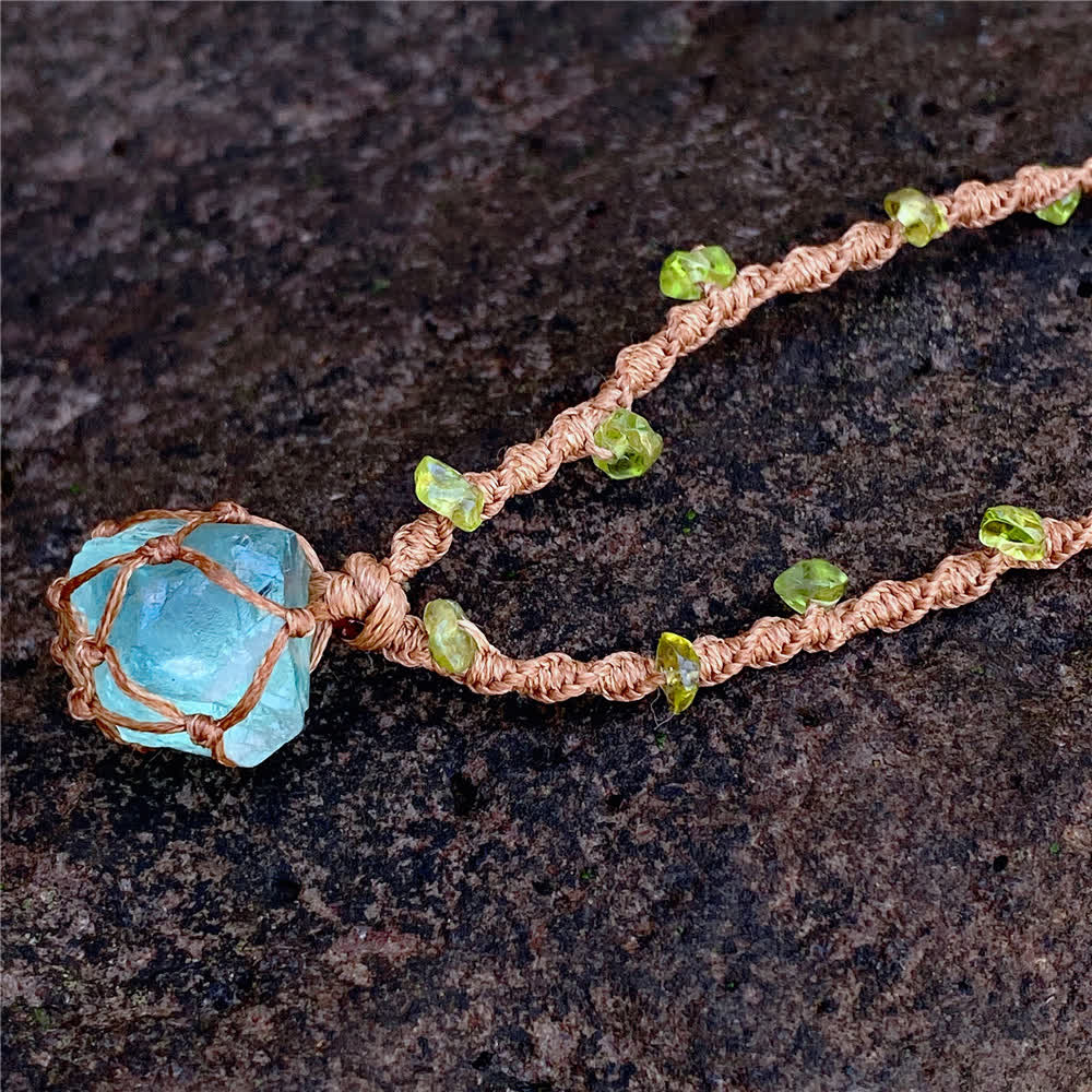 Olivenorma Green Fluorite Crystal Braided Bracelet Necklace - Necklace - image 3