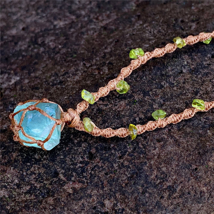 Olivenorma Green Fluorite Crystal Braided Bracelet Necklace - Necklace - image 3