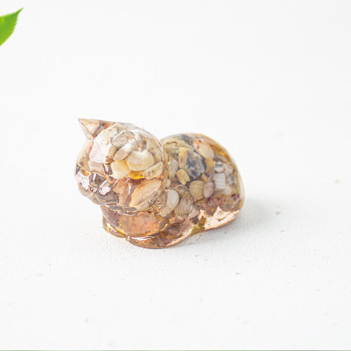 Olivenorma Natural Crystal Resin Cat Gemstone Decoration - Crazy Agate - image 41