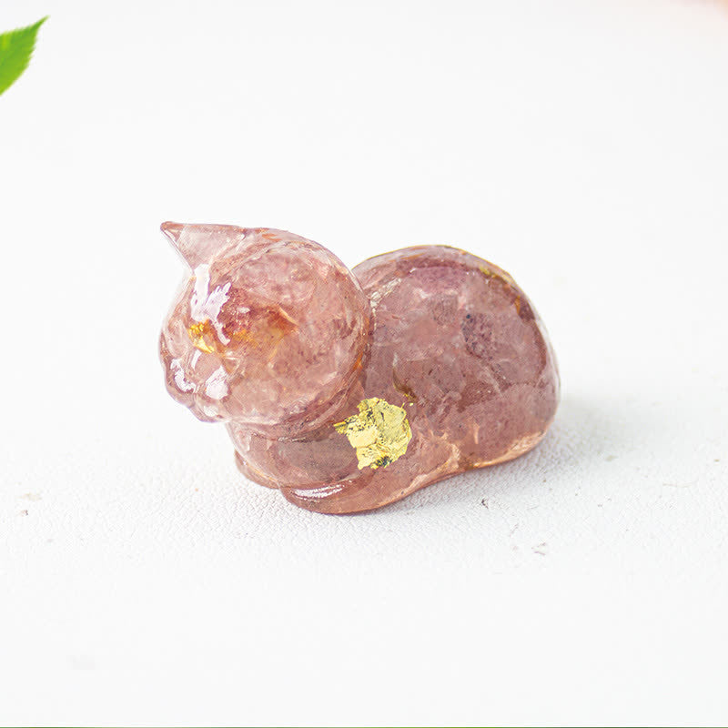Olivenorma Natural Crystal Resin Cat Gemstone Decoration - Strawberry Quartz - image 33