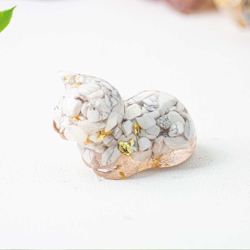 Olivenorma Natural Crystal Resin Cat Gemstone Decoration - White Turquoise - image 39
