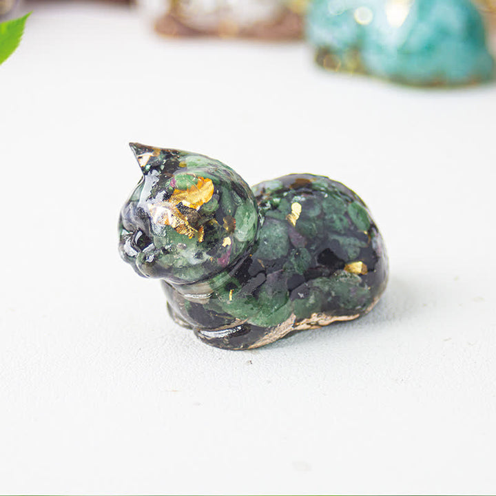 Olivenorma Natural Crystal Resin Cat Gemstone Decoration - Ruby Zoisite - image 31