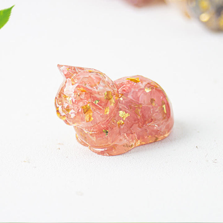 Olivenorma Natural Crystal Resin Cat Gemstone Decoration - Red Smelting Quartz - image 27