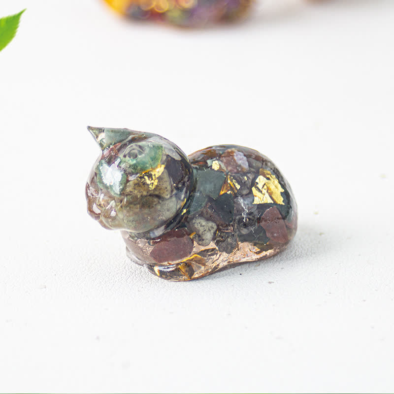 Olivenorma Natural Crystal Resin Cat Gemstone Decoration - Dragon Blood Stone - image 9
