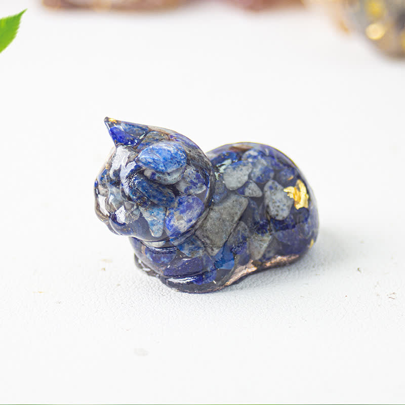 Olivenorma Natural Crystal Resin Cat Gemstone Decoration - Lapis Lazuli - image 13
