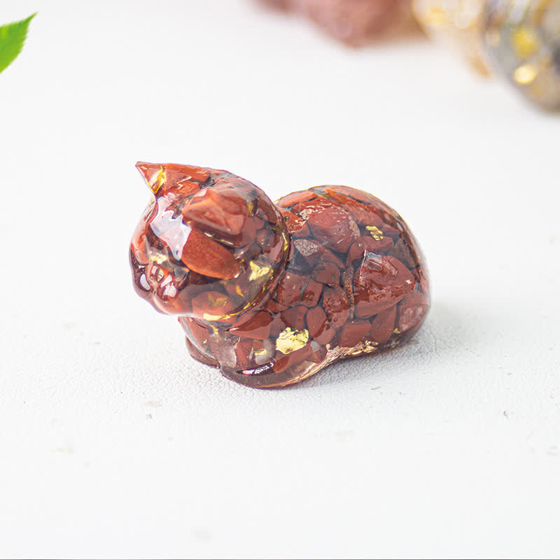 Olivenorma Natural Crystal Resin Cat Gemstone Decoration - Red Jasper - image 25
