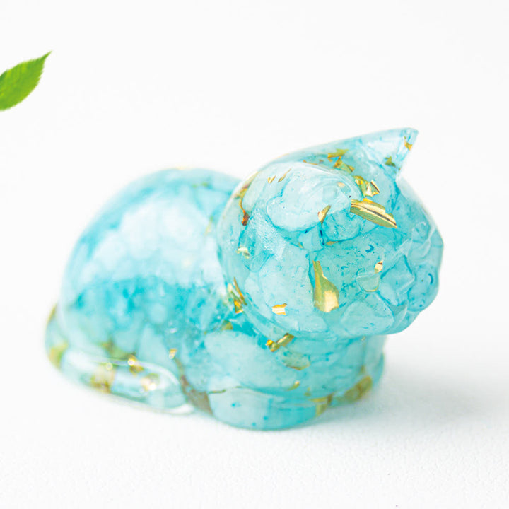 Olivenorma Natural Crystal Resin Cat Gemstone Decoration - Aquamarine - image 1