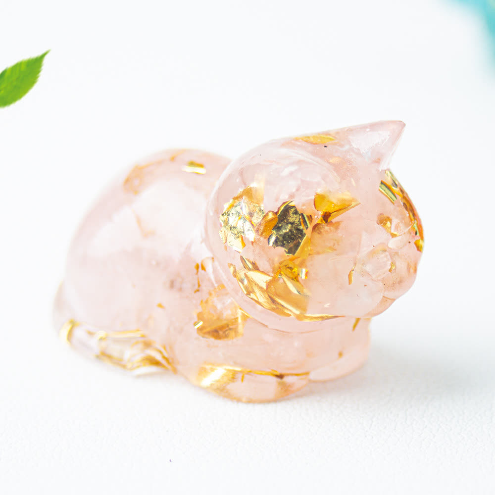 Olivenorma Natural Crystal Resin Cat Gemstone Decoration - Rose Quartz - image 29