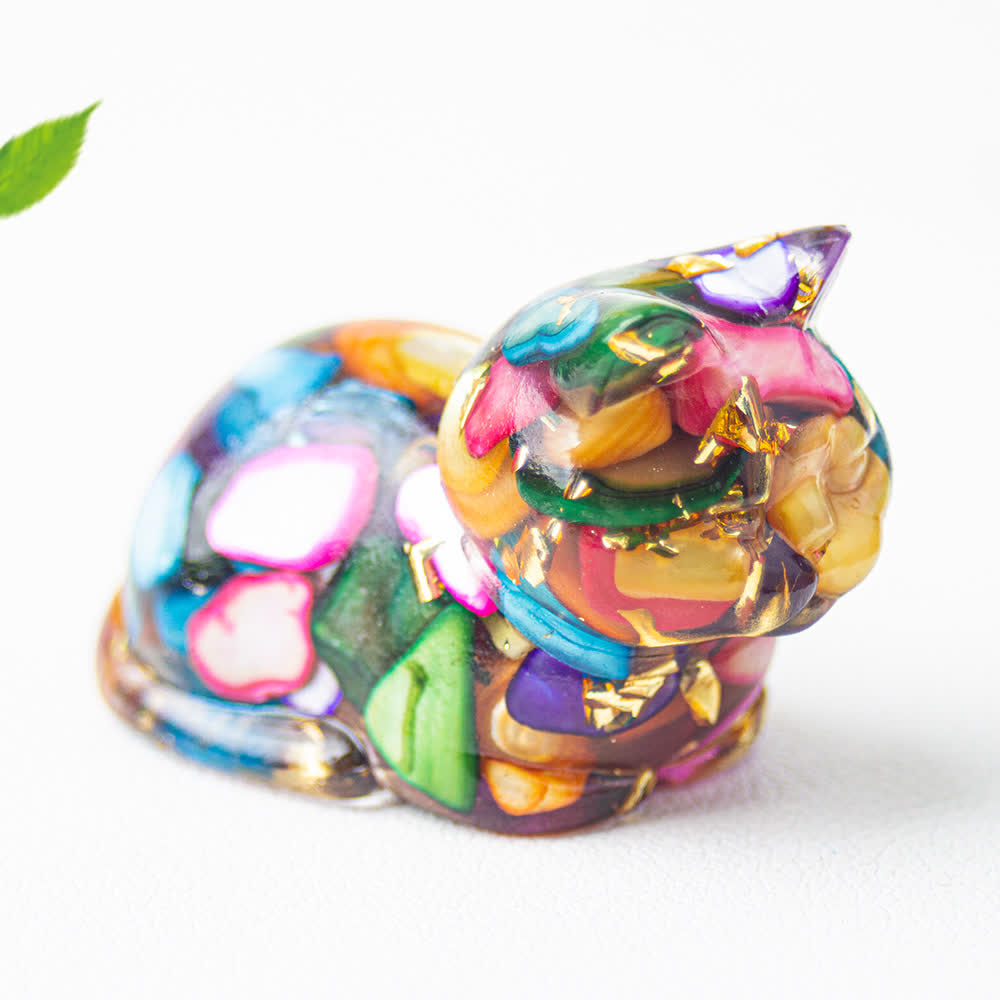 Olivenorma Natural Crystal Resin Cat Gemstone Decoration - Colored Shells - image 43