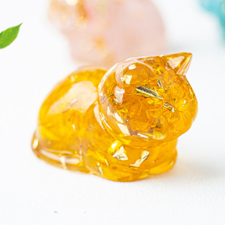Olivenorma Natural Crystal Resin Cat Gemstone Decoration - Citrine - image 5