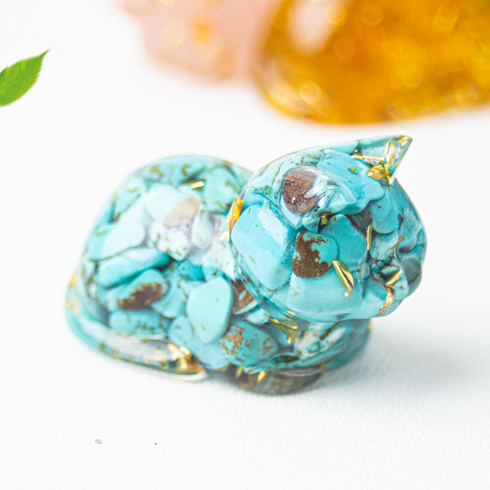 Olivenorma Natural Crystal Resin Cat Gemstone Decoration - Turquoise - image 35