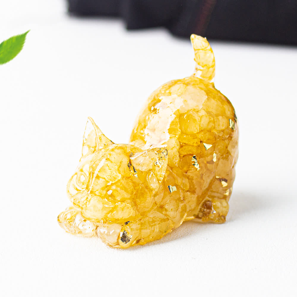 Olivenorma Multiple Colors Crystal Resin Stretching Cat For Positive Energy Mindfulness Relaxation Gemstone Decoration - Yellow Aventurine - image 65