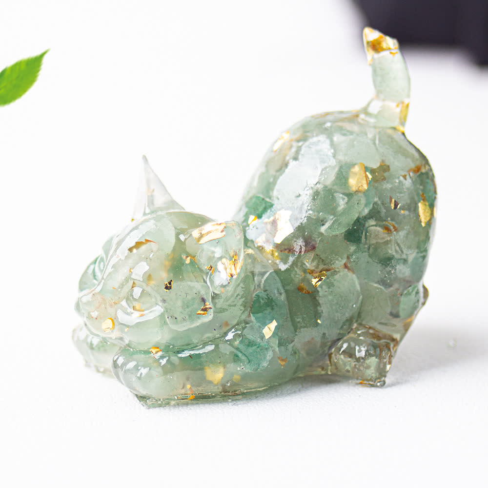 Olivenorma Multiple Colors Crystal Resin Stretching Cat For Positive Energy Mindfulness Relaxation Gemstone Decoration - Green Aventurine - image 21