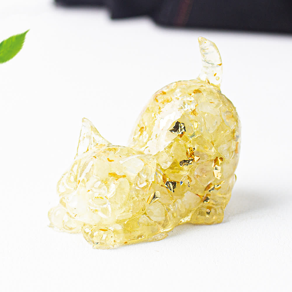 Olivenorma Multiple Colors Crystal Resin Stretching Cat For Positive Energy Mindfulness Relaxation Gemstone Decoration - Lemon-Quartz - With Card - image 33