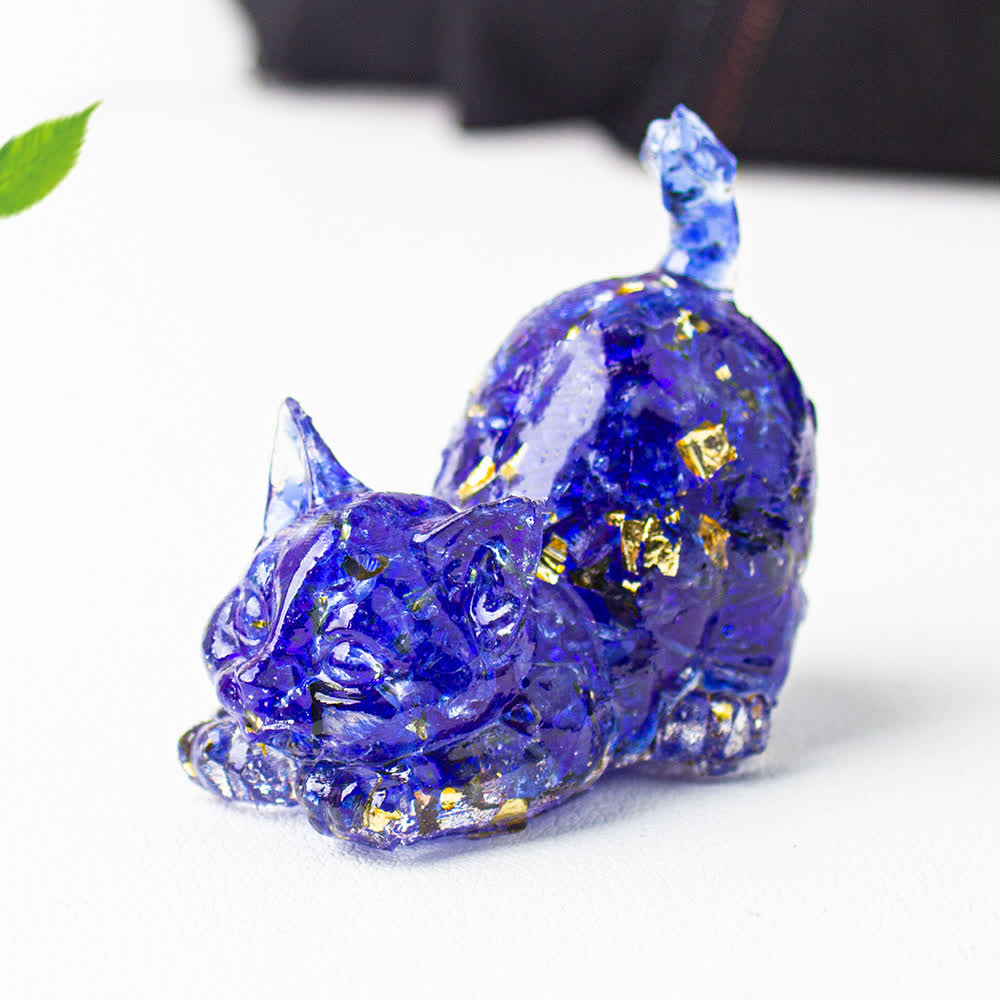 Olivenorma Multiple Colors Crystal Resin Stretching Cat For Positive Energy Mindfulness Relaxation Gemstone Decoration - Blue Glaze - With Card - image 72