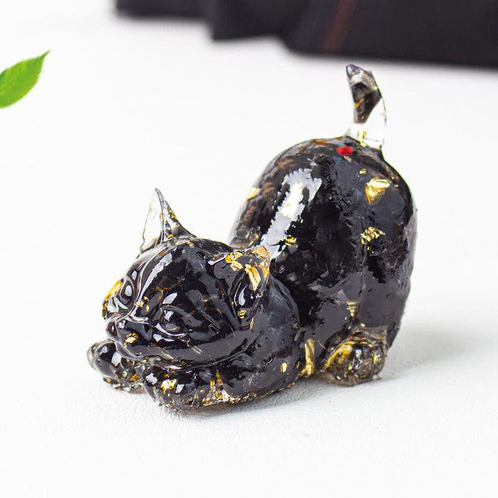 Olivenorma Multiple Colors Crystal Resin Stretching Cat For Positive Energy Mindfulness Relaxation Gemstone Decoration - Obsidian - image 37