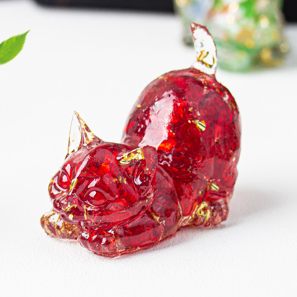 Olivenorma Multiple Colors Crystal Resin Stretching Cat For Positive Energy Mindfulness Relaxation Gemstone Decoration - Ruby Quartz - With Card - image 55