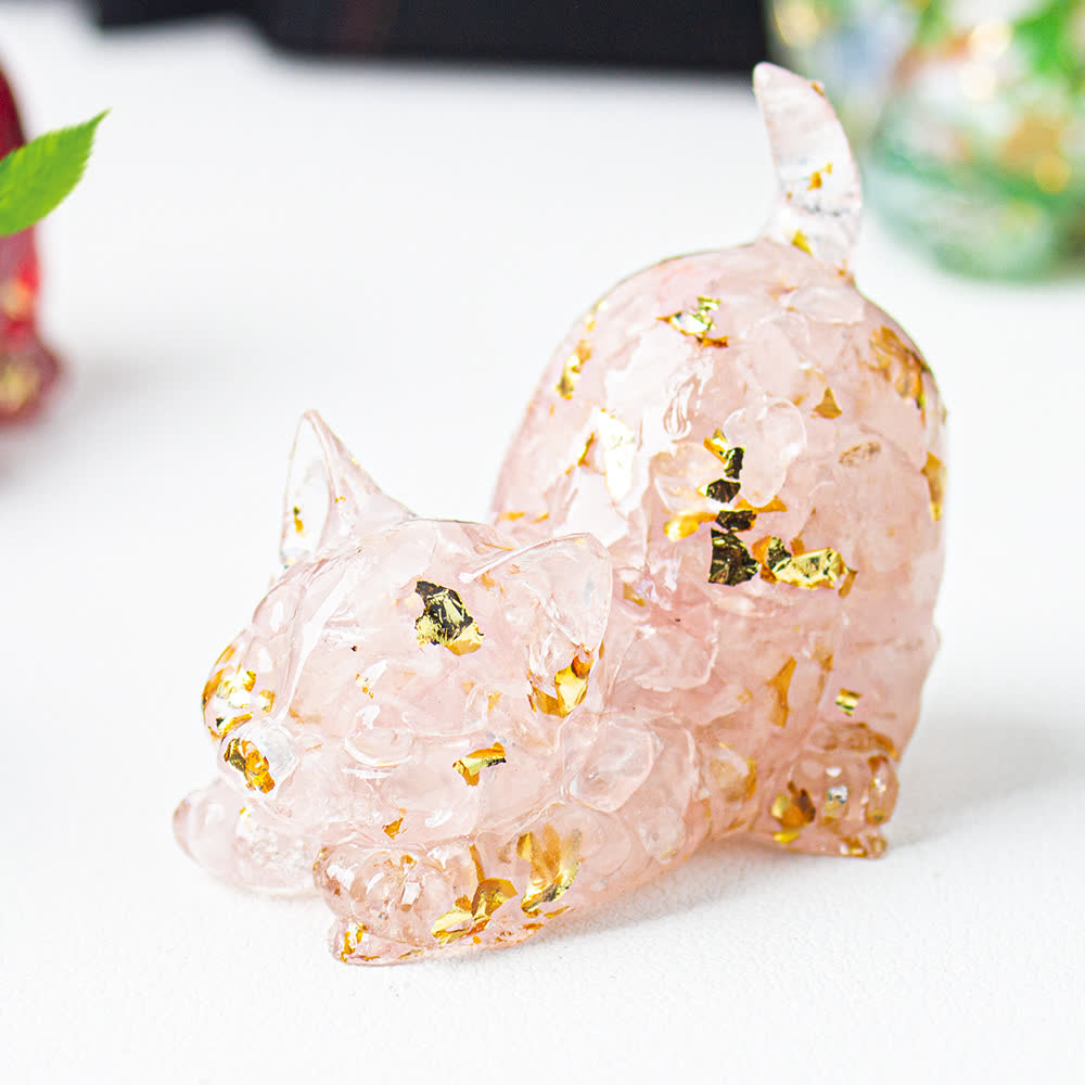 Olivenorma Multiple Colors Crystal Resin Stretching Cat For Positive Energy Mindfulness Relaxation Gemstone Decoration - Rose Quartz - image 51