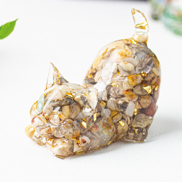 Olivenorma Multiple Colors Crystal Resin Stretching Cat For Positive Energy Mindfulness Relaxation Gemstone Decoration - Crazy Agate - With Card - image 69