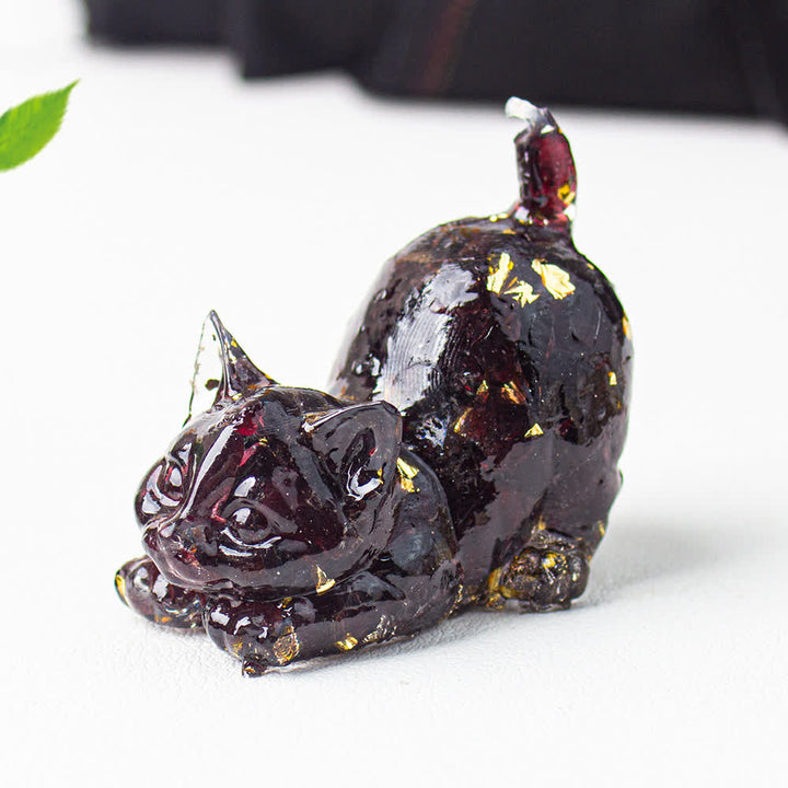 Olivenorma Multiple Colors Crystal Resin Stretching Cat For Positive Energy Mindfulness Relaxation Gemstone Decoration - Garnet - With Card - image 19