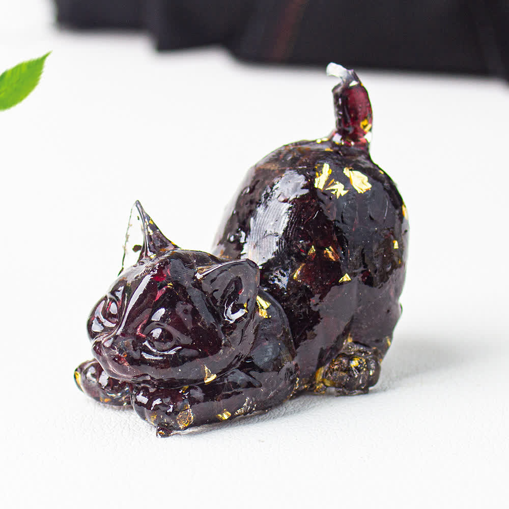 Olivenorma Multiple Colors Crystal Resin Stretching Cat For Positive Energy Mindfulness Relaxation Gemstone Decoration - Garnet - image 17