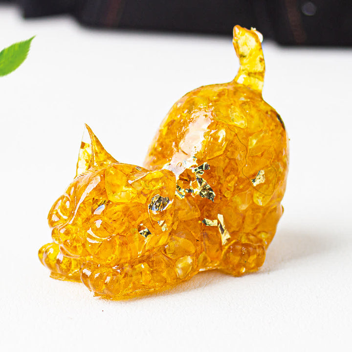 Olivenorma Multiple Colors Crystal Resin Stretching Cat For Positive Energy Mindfulness Relaxation Gemstone Decoration - Citrine - With Card - image 11