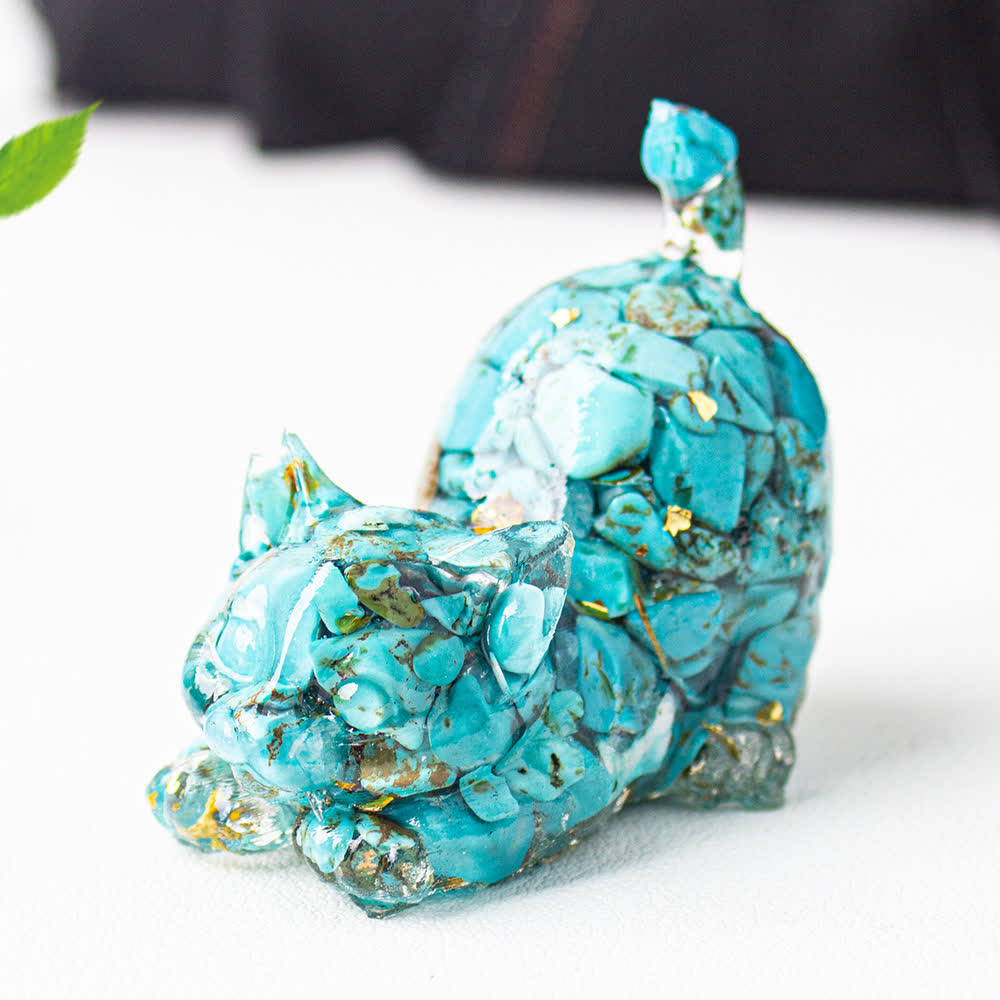 Olivenorma Multiple Colors Crystal Resin Stretching Cat For Positive Energy Mindfulness Relaxation Gemstone Decoration - Turquoise - With Card - image 61
