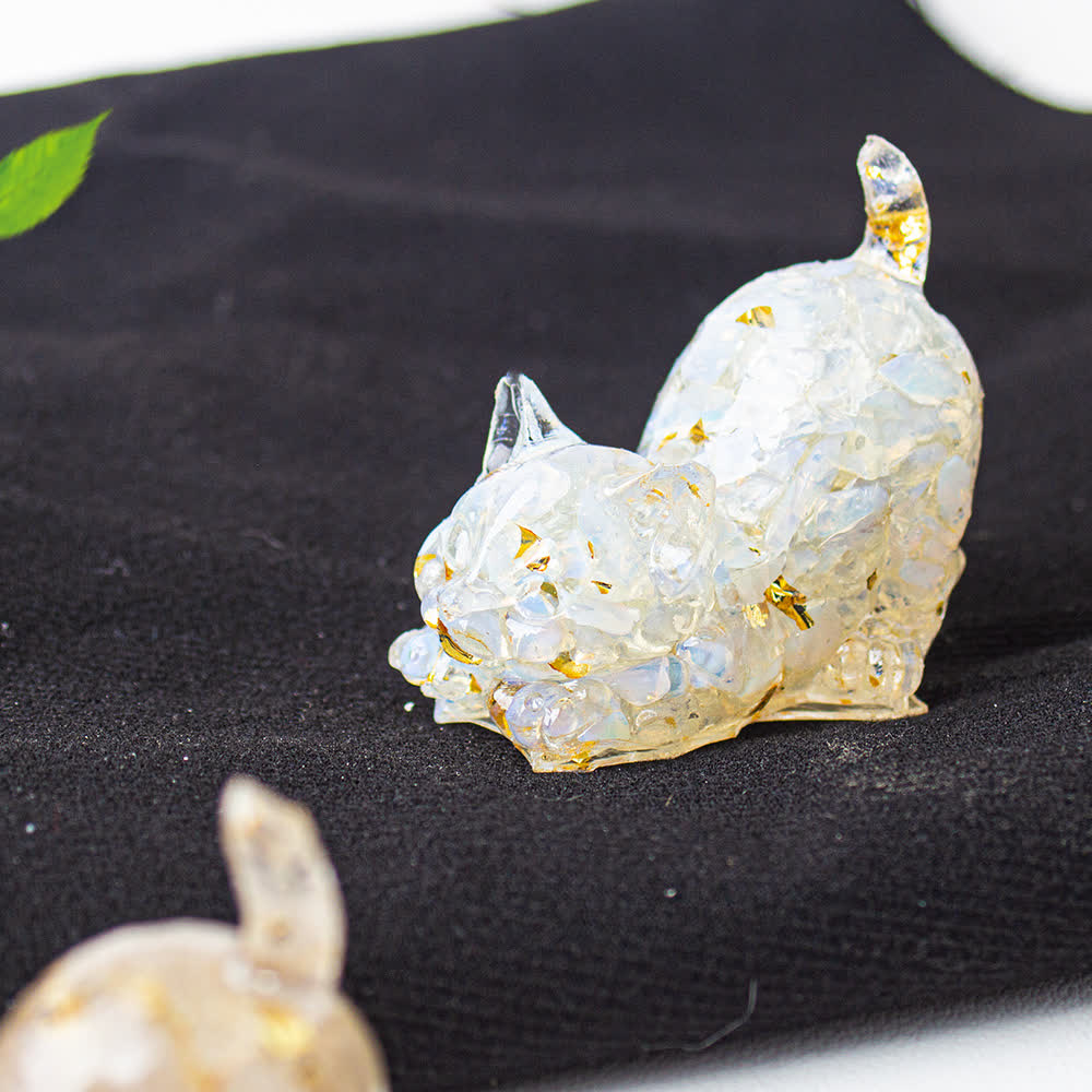 Olivenorma Multiple Colors Crystal Resin Stretching Cat For Positive Energy Mindfulness Relaxation Gemstone Decoration - Opalite - image 39