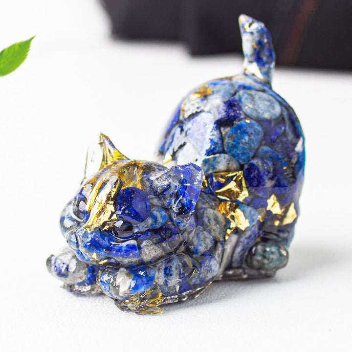 Olivenorma Multiple Colors Crystal Resin Stretching Cat For Positive Energy Mindfulness Relaxation Gemstone Decoration - Lapis Lazuli - image 29