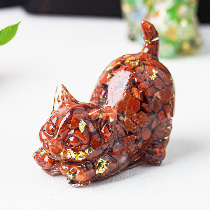 Olivenorma Multiple Colors Crystal Resin Stretching Cat For Positive Energy Mindfulness Relaxation Gemstone Decoration - Red Jasper - With Card - image 49