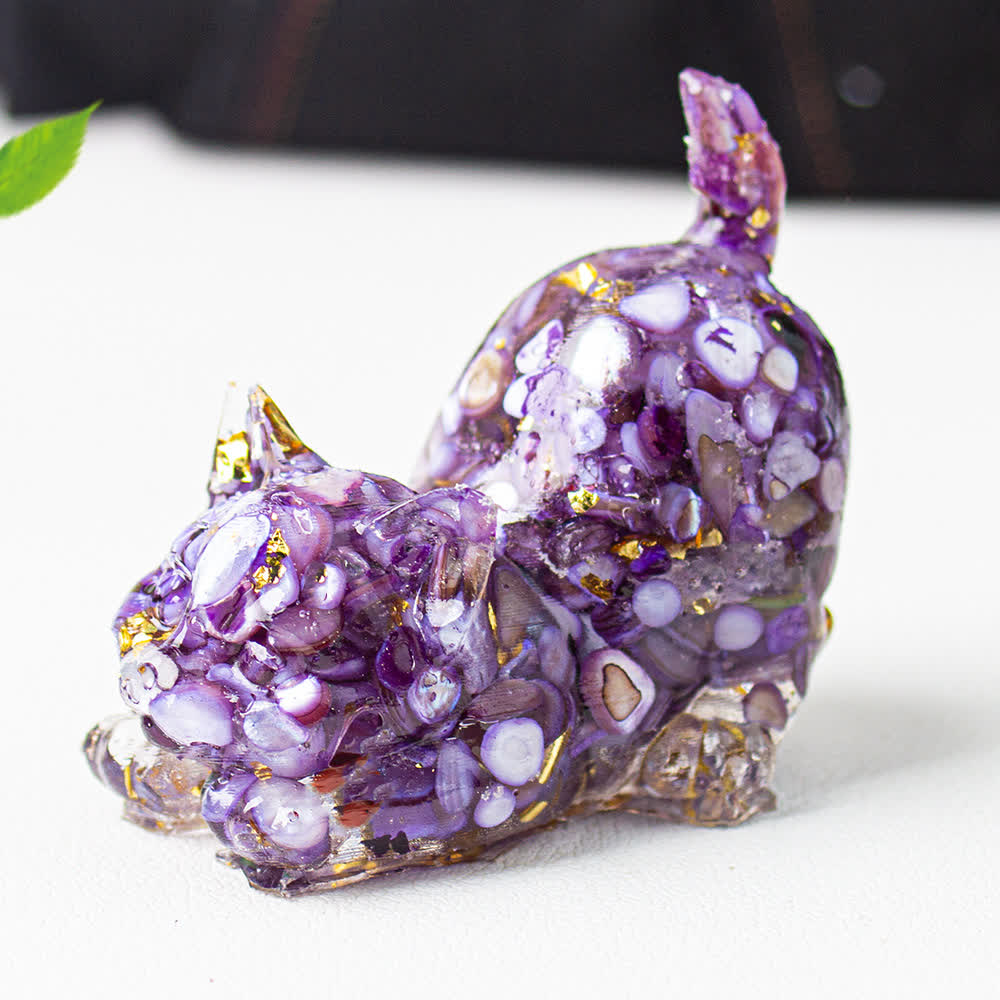 Olivenorma Multiple Colors Crystal Resin Stretching Cat For Positive Energy Mindfulness Relaxation Gemstone Decoration - Purple Agate - image 43
