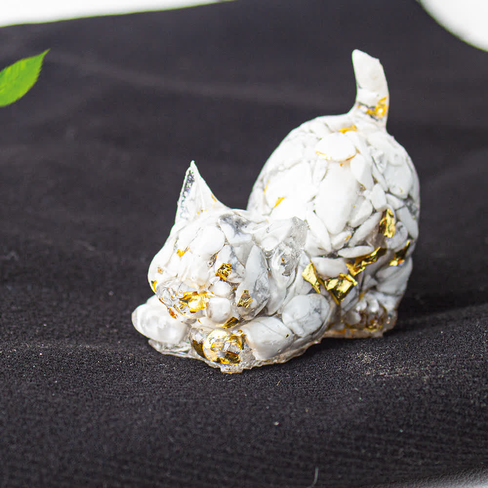 Olivenorma Multiple Colors Crystal Resin Stretching Cat For Positive Energy Mindfulness Relaxation Gemstone Decoration - White Turquoise - With Card - image 65