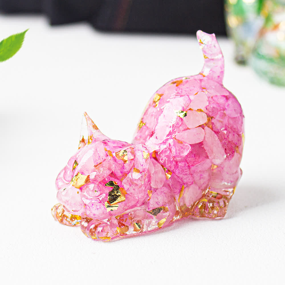 Olivenorma Multiple Colors Crystal Resin Stretching Cat For Positive Energy Mindfulness Relaxation Gemstone Decoration - Pink Crystal - With Card - image 43
