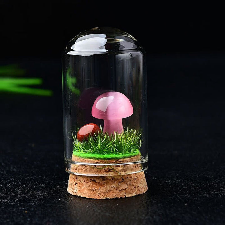 Olivenorma Glass Cover Crystal Mushroom Carving Gemstone Decoration - Cat's Eye Stone - image 3