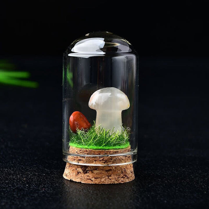 Olivenorma Glass Cover Crystal Mushroom Carving Gemstone Decoration - Cherry Blossom Agate - image 5