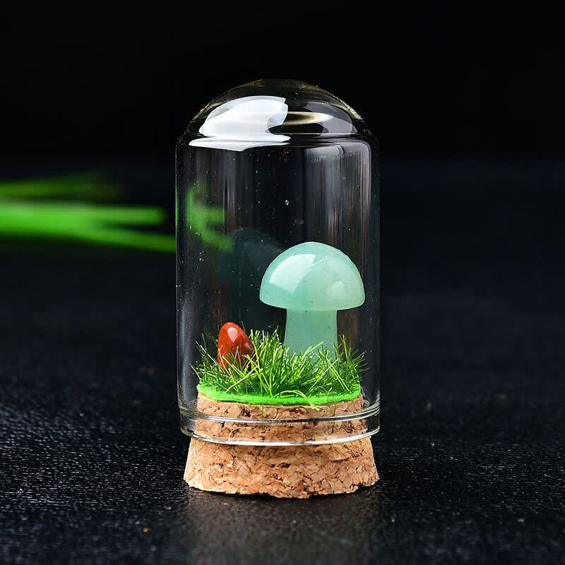 Olivenorma Glass Cover Crystal Mushroom Carving Gemstone Decoration - Green Aventurine - image 13