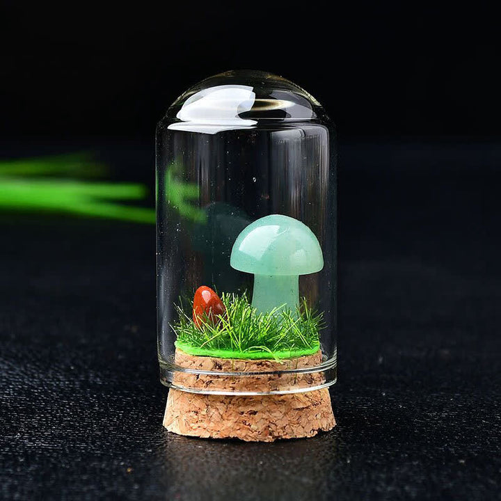 Olivenorma Glass Cover Crystal Mushroom Carving Gemstone Decoration - Green Aventurine - image 13